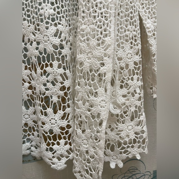 Alfani Womens Solid White Open Large Knit Crochet Lace Pattern Cardigan Coat EUC - Picture 7 of 14